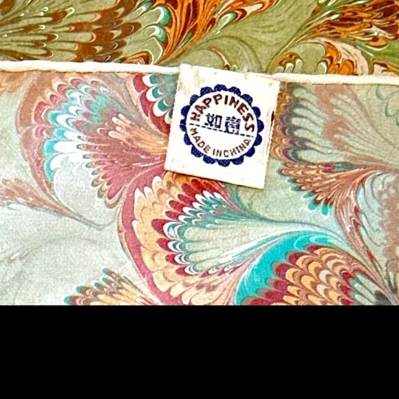 Vintage silk bargello print green gold blue rust white scarf  Vintage silk bargello print green gold blue rust white scarf  15” x 58”
